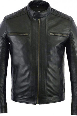 Café Racer Lambskin Motorcycle Real Black Leather Biker Jacket