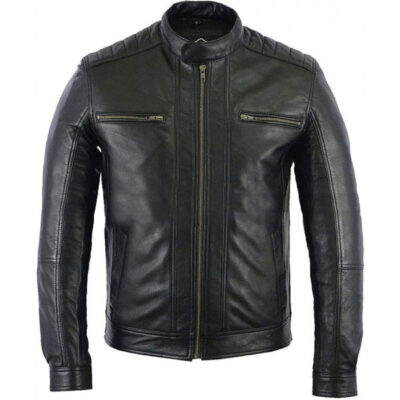 Café Racer Lambskin Motorcycle Real Black Leather Biker Jacket