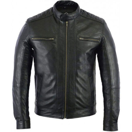 Café Racer Lambskin Motorcycle Real Black Leather Biker Jacket