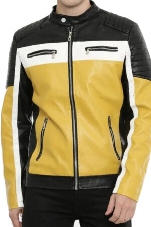 Mens Yellow and Black Leather Jacket