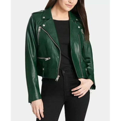 Womens Green Biker Leather Jacket