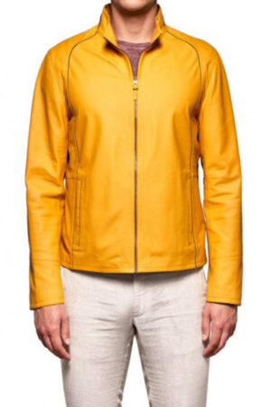 Yellow Basic Real Leather Jacket
