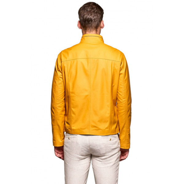 Yellow Basic Real Leather Jacket - Image 3