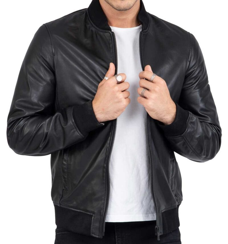 Black Leather Bomber Jacket | Men's Bomber Leather Jacket