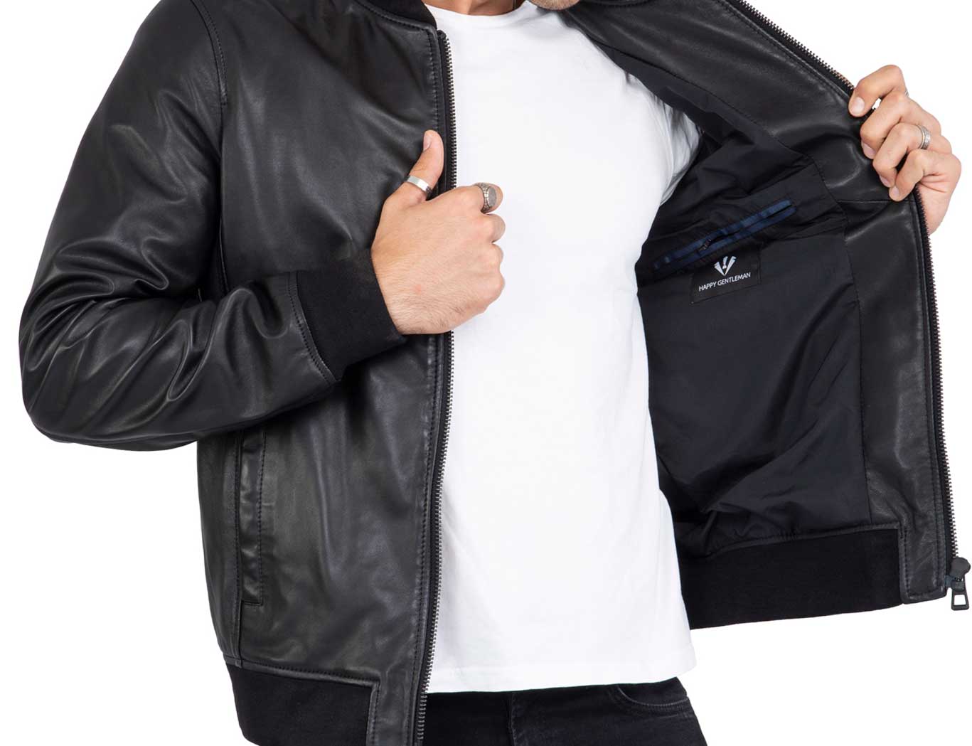 Black Leather Bomber Jacket | Men's Bomber Leather Jacket
