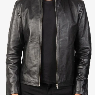 Men’s Simple Black Cafe Racer Leather Jacket