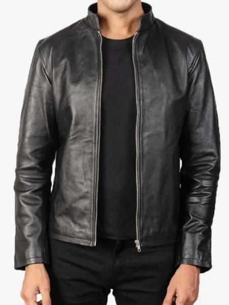 Men’s Simple Black Cafe Racer Leather Jacket