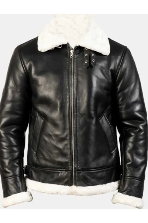 B3 Black & White Leather Bomber Jacket