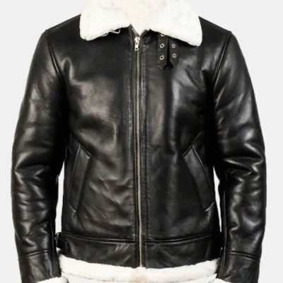 B3 Black & White Leather Bomber Jacket