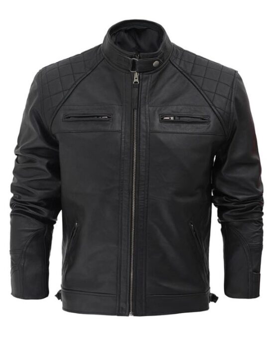 Black Café Racer Leather Jacket - Ekommart