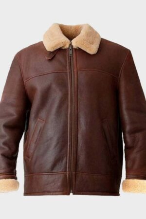 Brown Men’s Shearling Aviator Leather Jacket