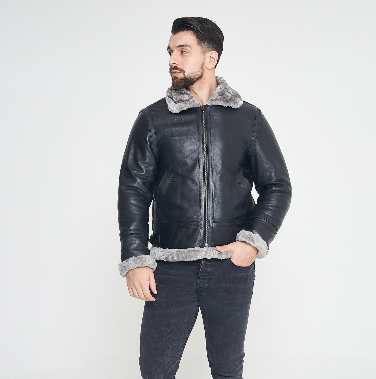 B3 Flight Aviator Fur Leather Jacket - Ekommart