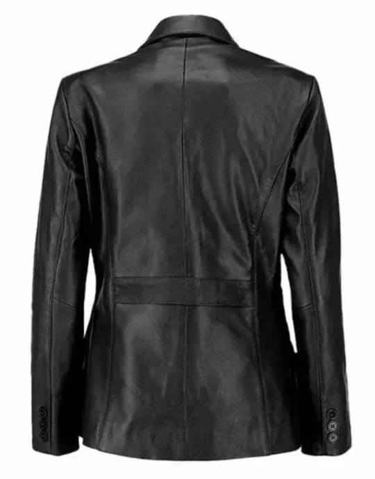 Womens Two Buttoned Black Leather Blazer