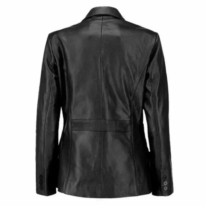 Womens Two Buttoned Black Leather Blazer