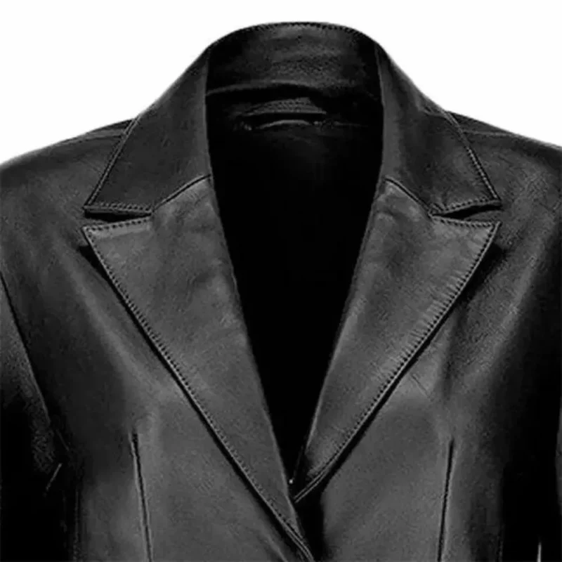 Womens Two Buttoned Black Leather Blazer