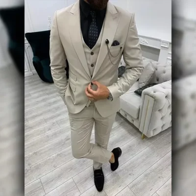 3 Piece Wedding Ivory Suit