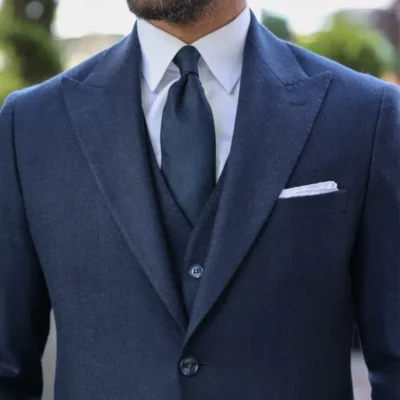 Men Slim Fit Navy Blue 3 Piece Suit