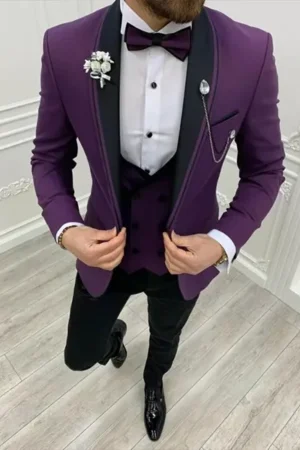Mens 3 Piece Purple Wedding Suit