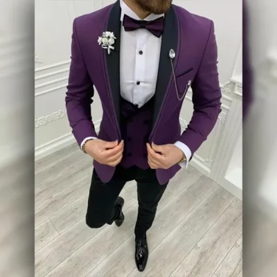 Mens 3 Piece Purple Wedding Suit