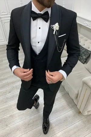 Mens 3 Piece Slim Fit Black Suit