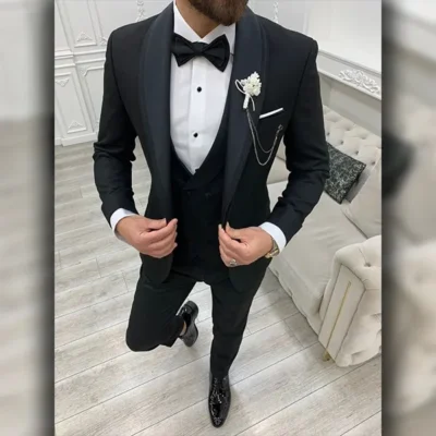 Mens 3 Piece Slim Fit Black Suit