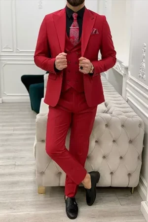 Men’s Wedding 3 Piece Red Suit