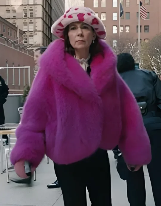 Elsbeth S02 Carrie Preston Pink Faux Fur Cropped Coat