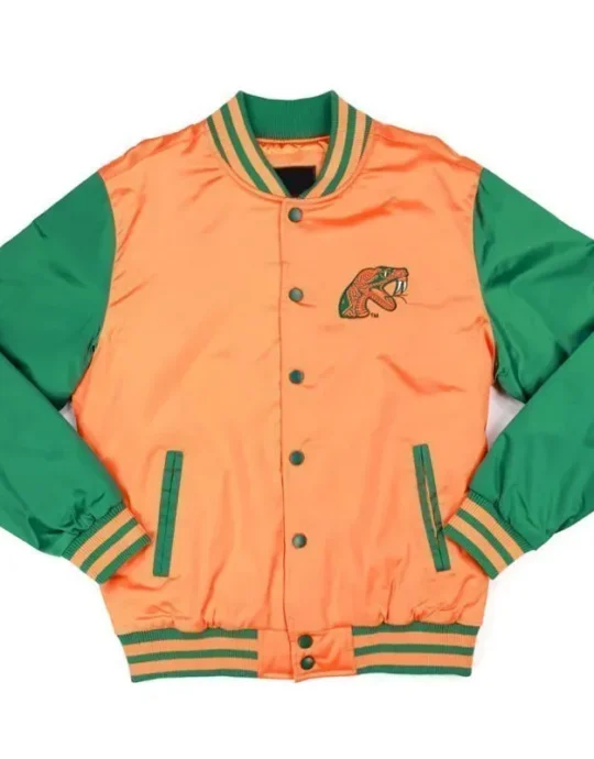 Florida A&M Orange and Green Baseball Jacket