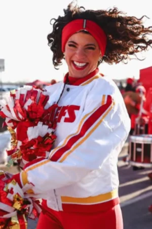 KC Chiefs Cheerleader White Varsity Jacket
