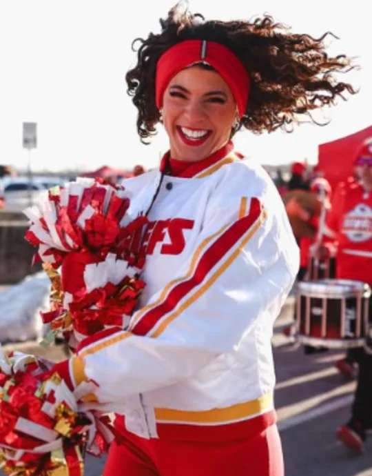 KC Chiefs Cheerleader White Varsity Jacket