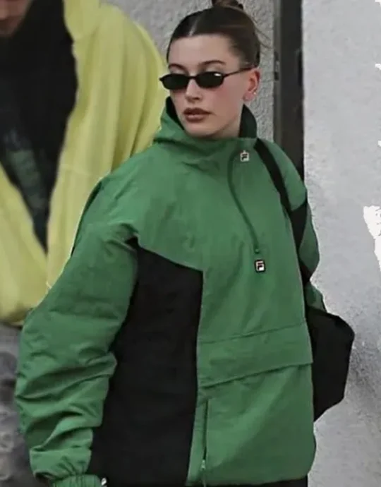 Hailey Bieber Green Half-Zip Anorak Jacket