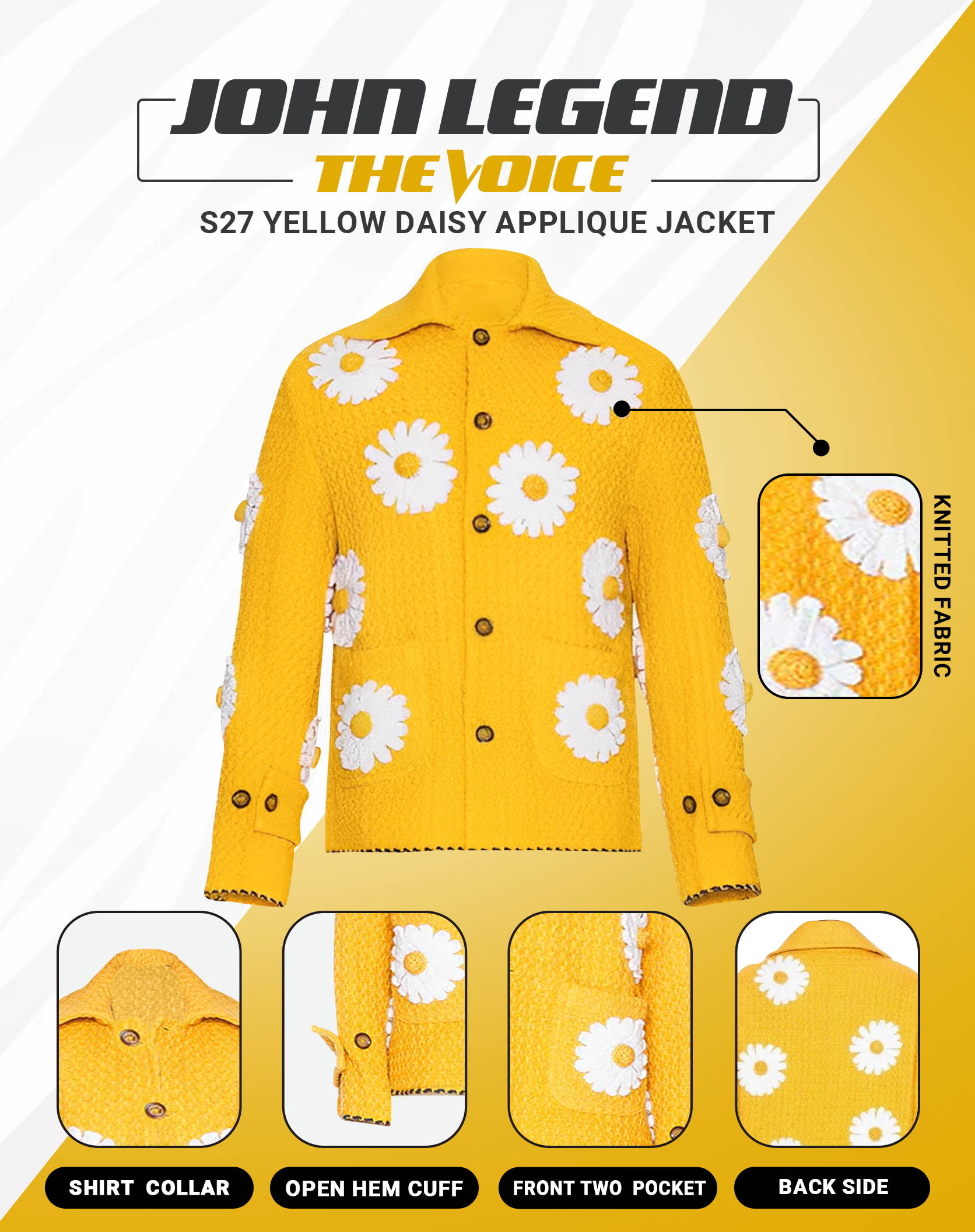 John Legend The Voice S27 Yellow Daisy Applique Jacket