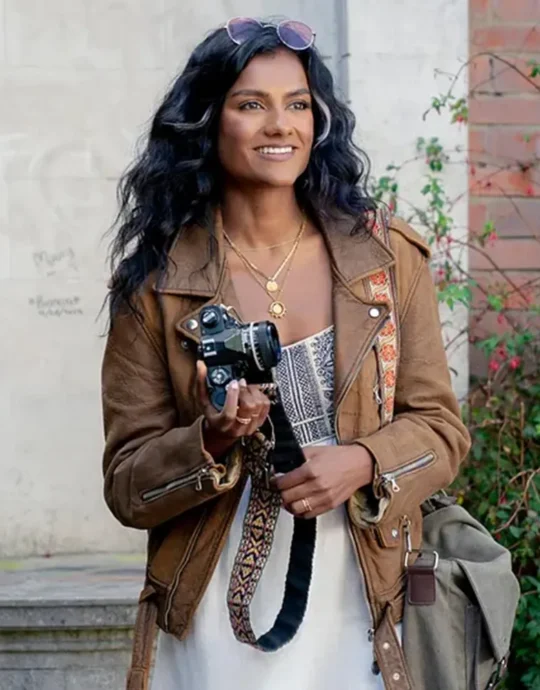 Picture This 2025 Simone Ashley Brown Leather Jacket