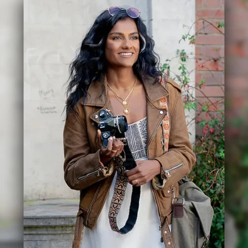 Picture This 2025 Simone Ashley Brown Leather Jacket