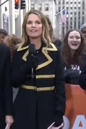 The Today Show 2025 Savannah Guthrie Gold Trim Black Coat