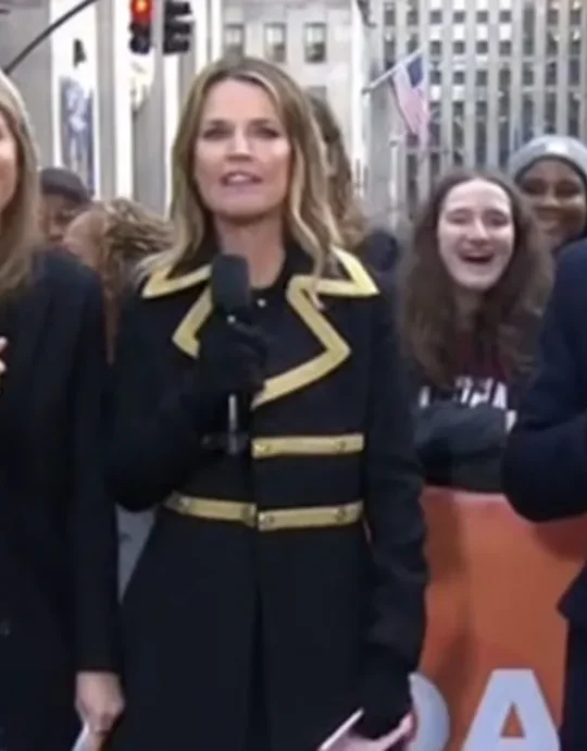 The Today Show 2025 Savannah Guthrie Gold Trim Black Coat