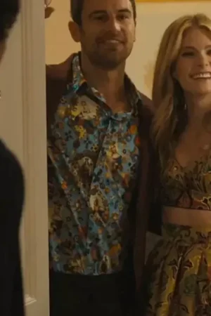 The White Lotus Cameron Babcock Blue Jewel Print Shirt