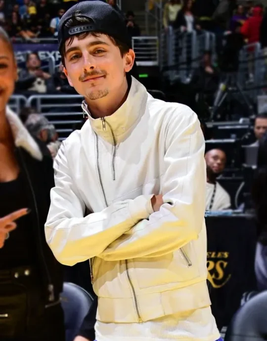 Timothee Chalamet Zip-Up White Jacket