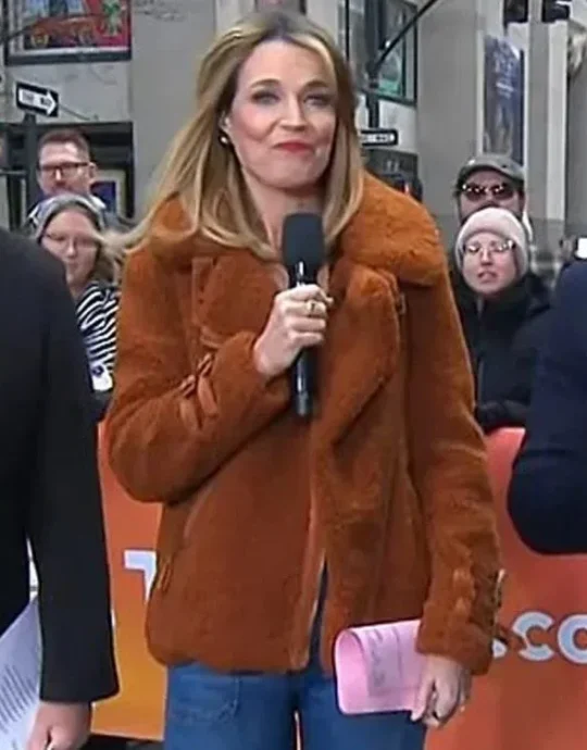 Today Show 2025 Savannah Guthrie Brown Sherpa Jacket