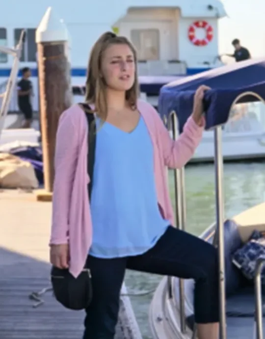 Love On The Spectrum S03 Abbey Lutes Pink Draped Cardigan