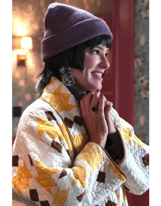 The Parenting 2025 Parker Posey Yellow & White Quilted Coat