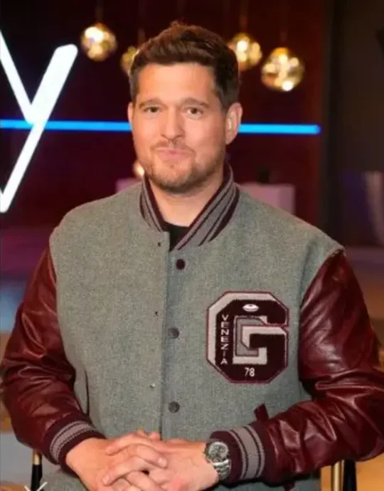 The Voice S27 Michael Buble Grey Burgundy Varsity Jacket