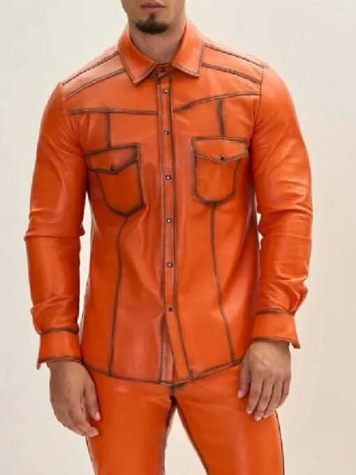 American Idol Jamal Roberts Orange Leather Shirt