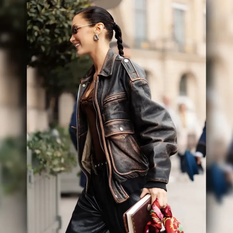 Bella Hadid Paris Distressed Jacket 2025