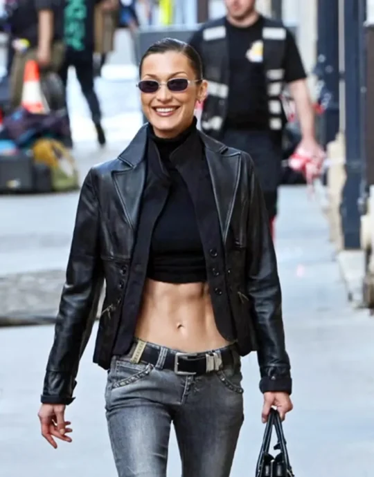 Bella Hadid Paris Leather Black Blazer
