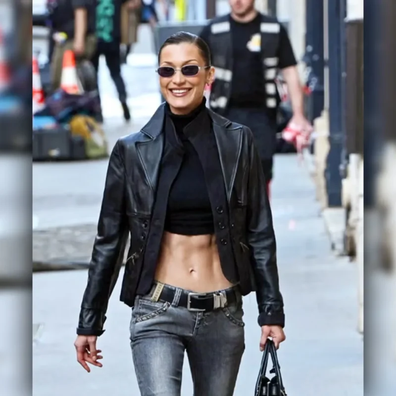 Bella Hadid Paris Leather Black Blazer