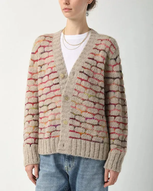 No Good Deed 2024 O-T Beige Patterned Cardigan