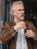 Old Guy 2025 Christoph Waltz Brown Leather Jacket