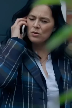 The Feud S01 Jill Halfpenny Blue Plaid Coat