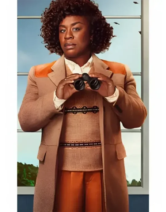 The Residence 2025 Uzo Aduba Brown Leather Patches Jacket